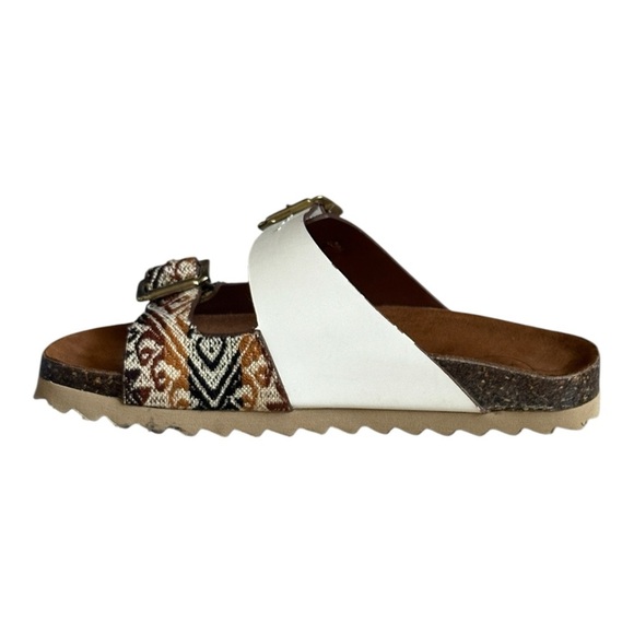 Inkkas Desert Buckle Sandals 7 Boho Woven Cork Slides White Brown Adjustable - Picture 6 of 11